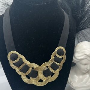 Chic Gold and Black Ribbon Necklace